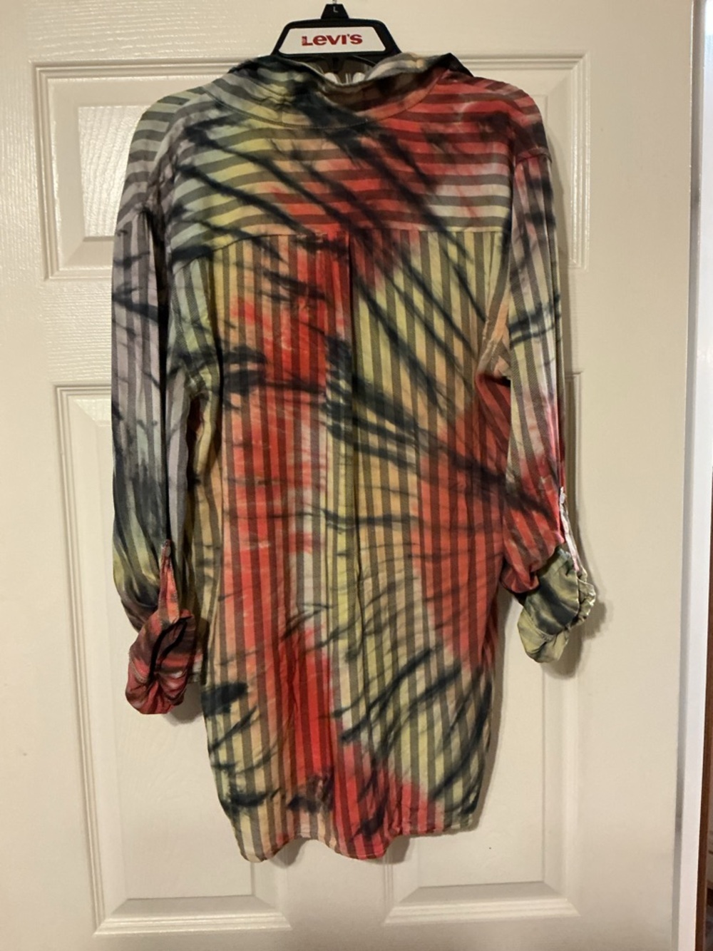 NWT The Nu Vintage USA Abstract Stripe High Low Rayon Tunic Top Large Boho - Picture 9 of 10